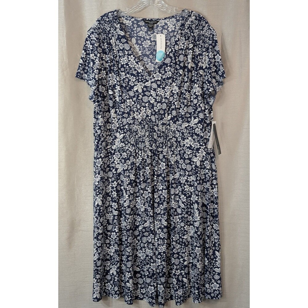 Maggy London Stitch Fix Navy Blue White Floral Print Jersey Dress Size 16W - NEW